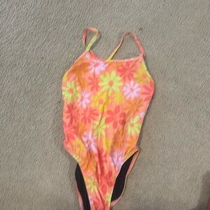 Floral Swimsuit with Black Accents